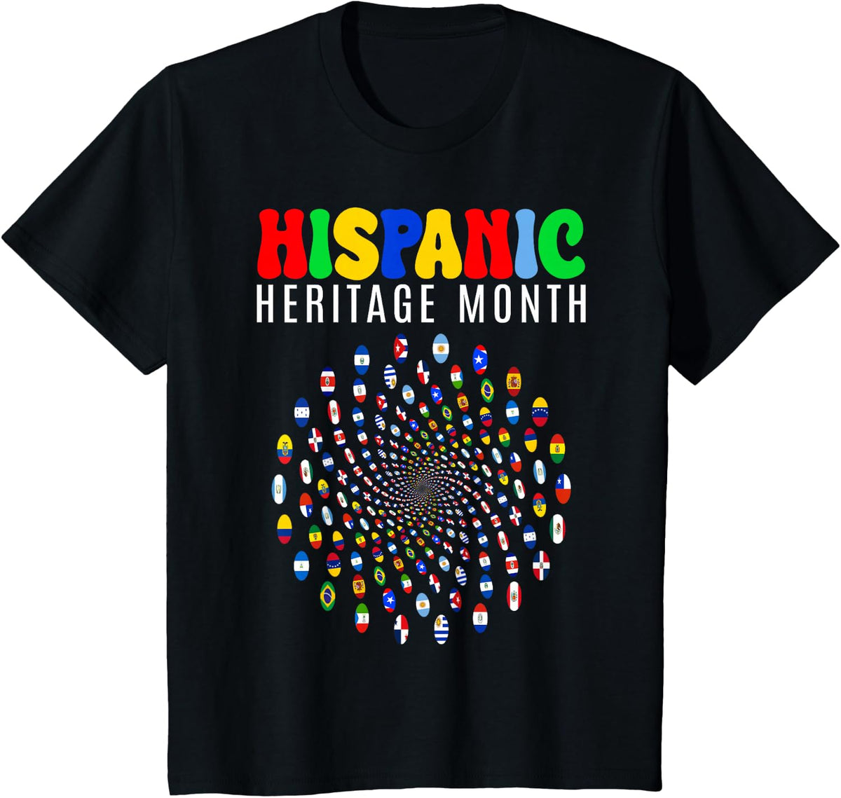 National Hispanic Heritage Month All Latin Countries Flags T-Shirt - Black