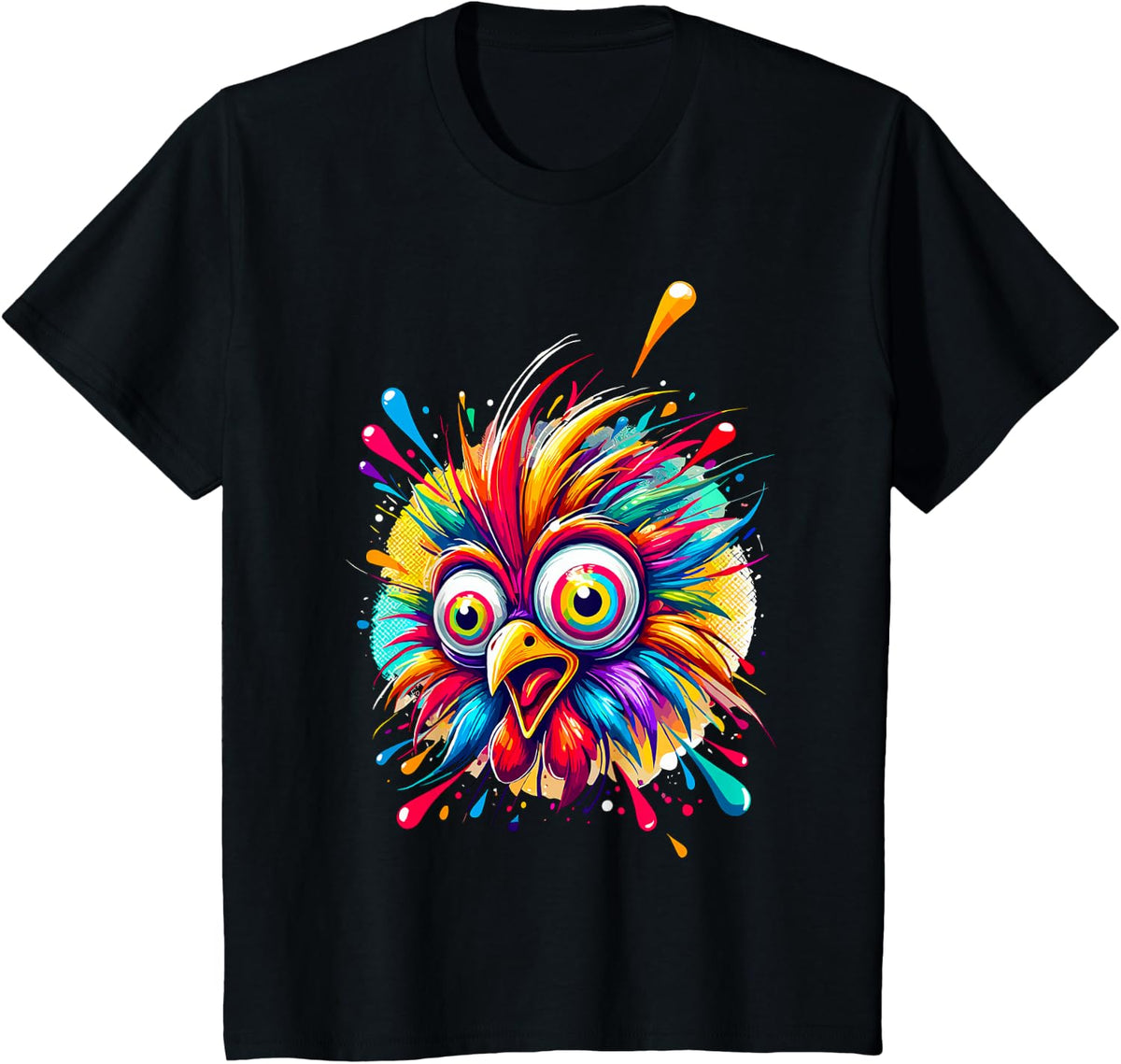 Colorful Crazy Chicken Farmer T-Shirt - Black