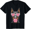 Doberman Pinscher Dog Blowing Bubble Gum Pink Sunglasses T-Shirt - Black