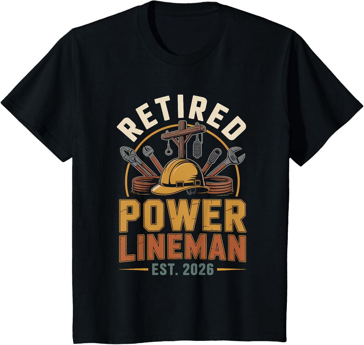 Retired Power Lineman Est 2026 Electrical T-Shirt - Black