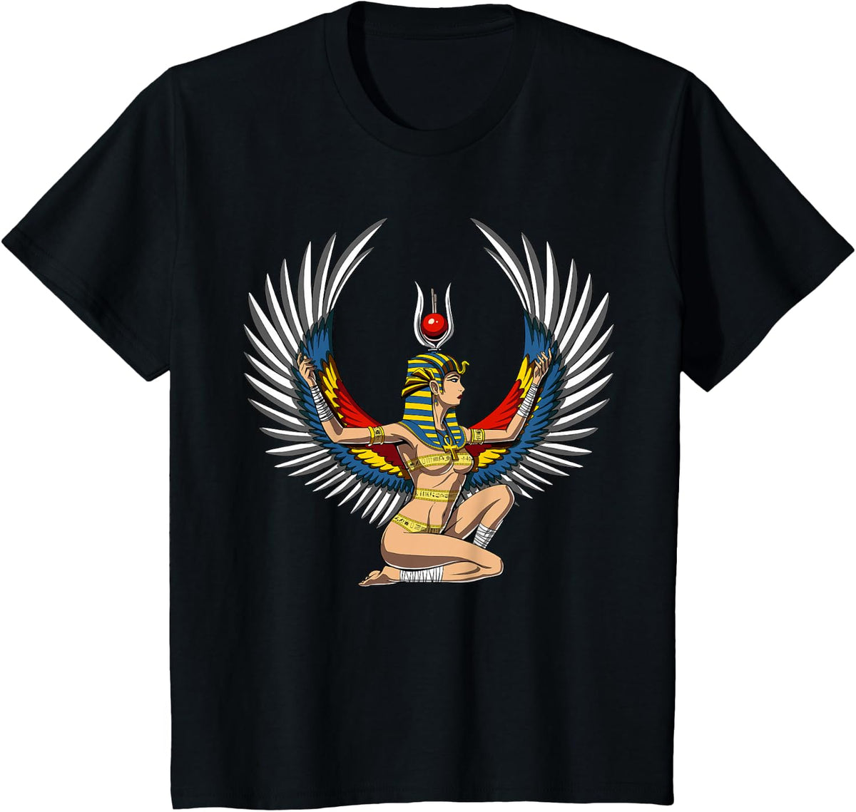 Ancient Egyptian Mythology Goddess Isis Queen Hieroglyphs T-Shirt - Black