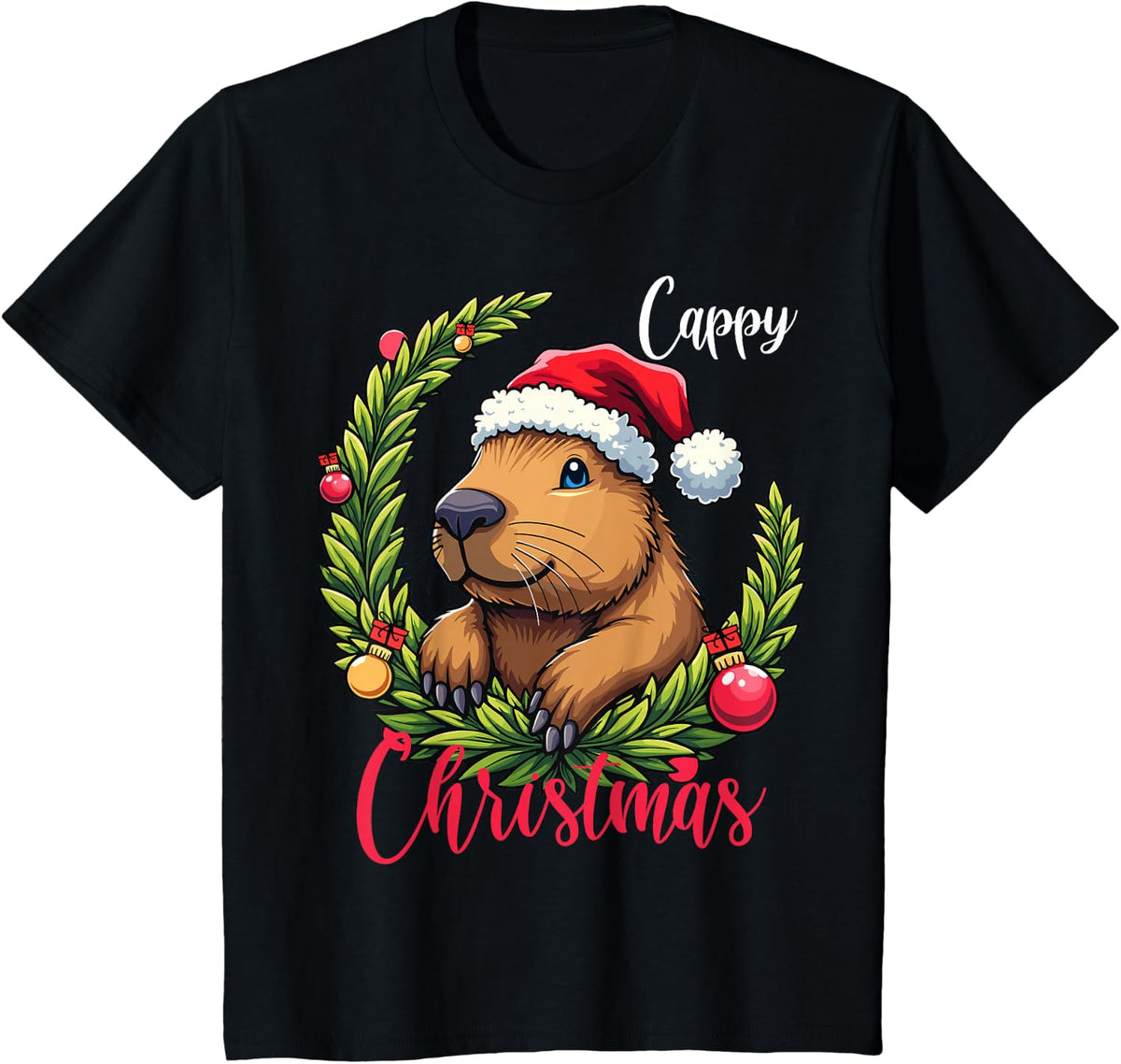 Capybara Santa Clause Christmas T-Shirt - Black