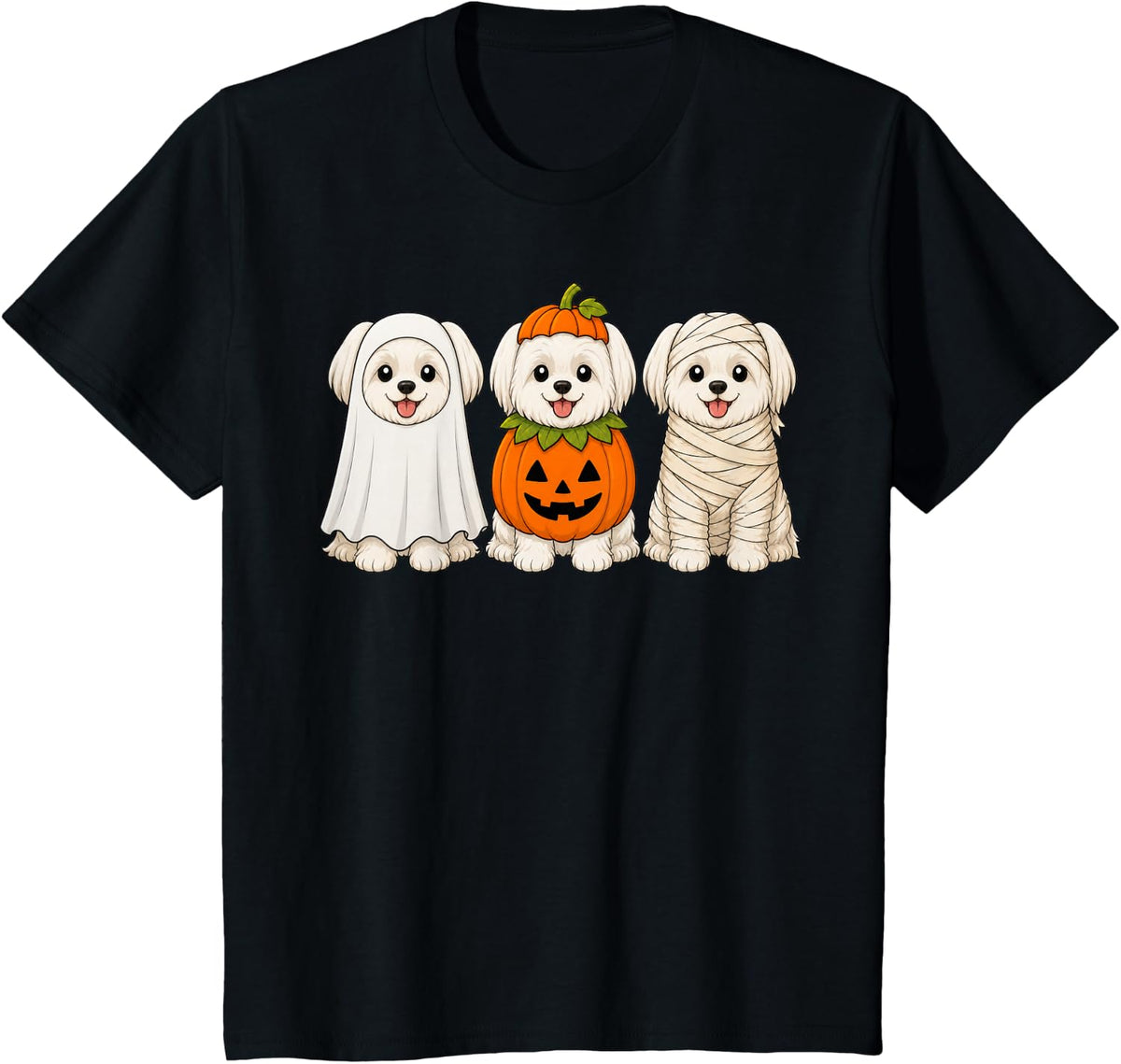 Spooky Maltese Pumpkin Ghost Halloween Dog Lover T-Shirt - Black