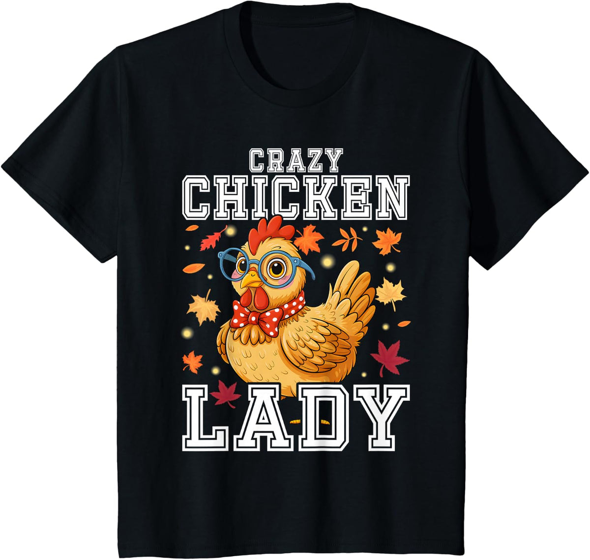 Crazy Chicken Lady with Leopard Glasses Red Bandana T-Shirt - Black