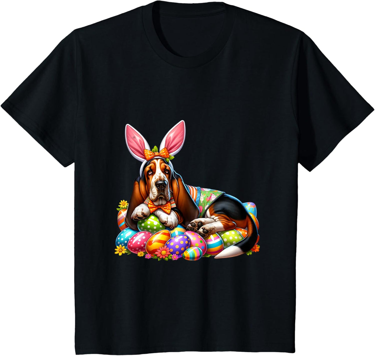 Funny Easter Day Basset Hound Bunny Costume T-Shirt - Black