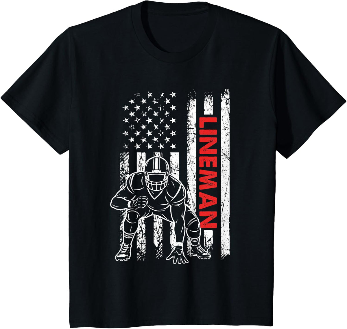 American Football Player Lineman US Flag Sports Fan Men Boys T-Shirt - Black