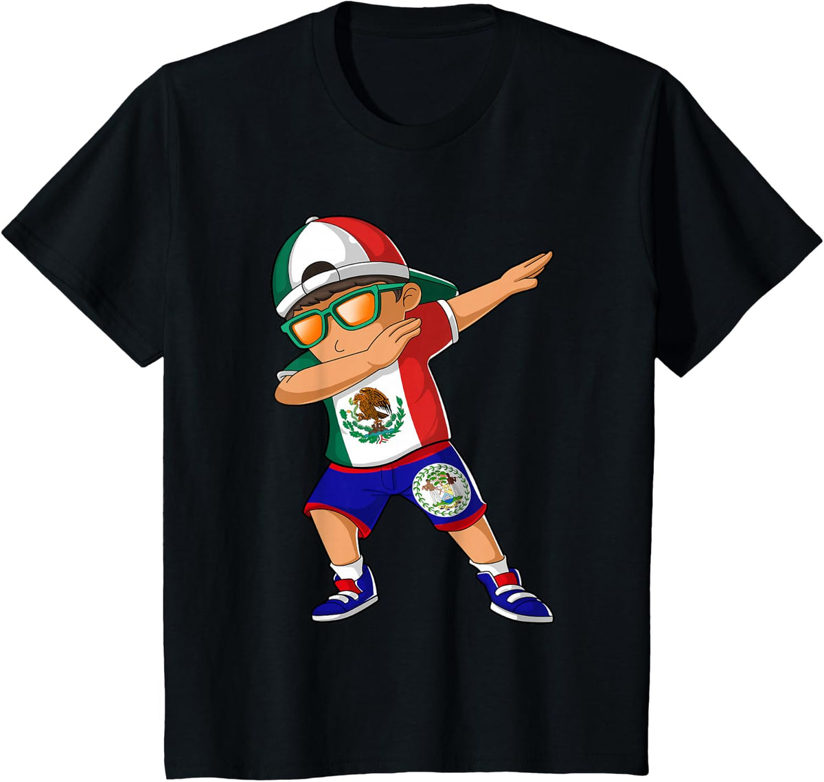Half Mexican Half Belizean Boy Mexico Belize Flag T-Shirt - Black