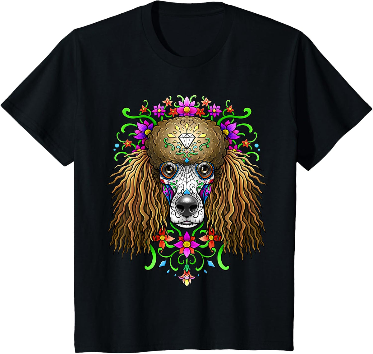 Poodle Day of the Dead Dia De Los Muertos Dog Sugar Skull T-Shirt - Black