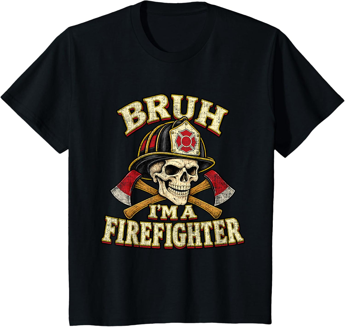 Bruh Im A Firefighter Skull Crossbones Halloween Costume T-Shirt - Black