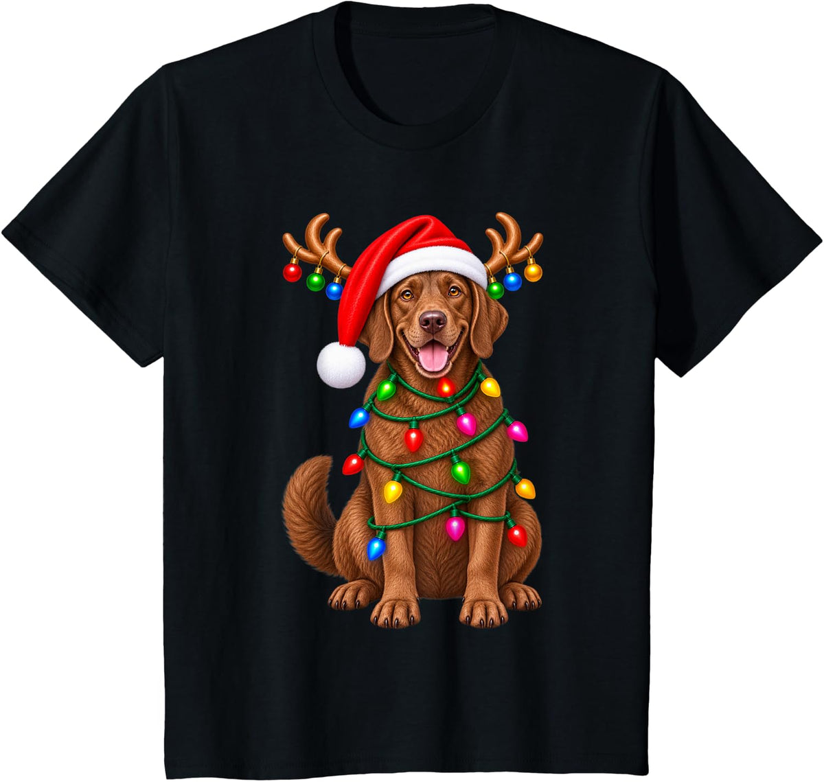 Rhodesian Ridgeback Christmas Dog Reindeer Lights Pajama T-Shirt - Black