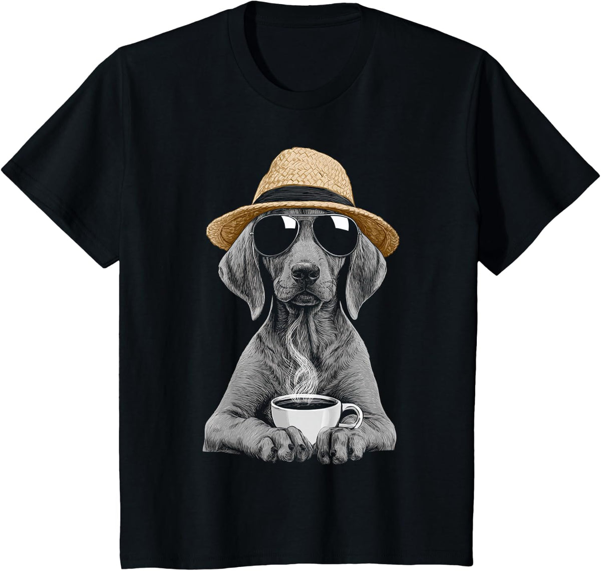 Rhodesian Ridgeback Dog with Sunglasses Drinking Coffee T-Shirt - Black