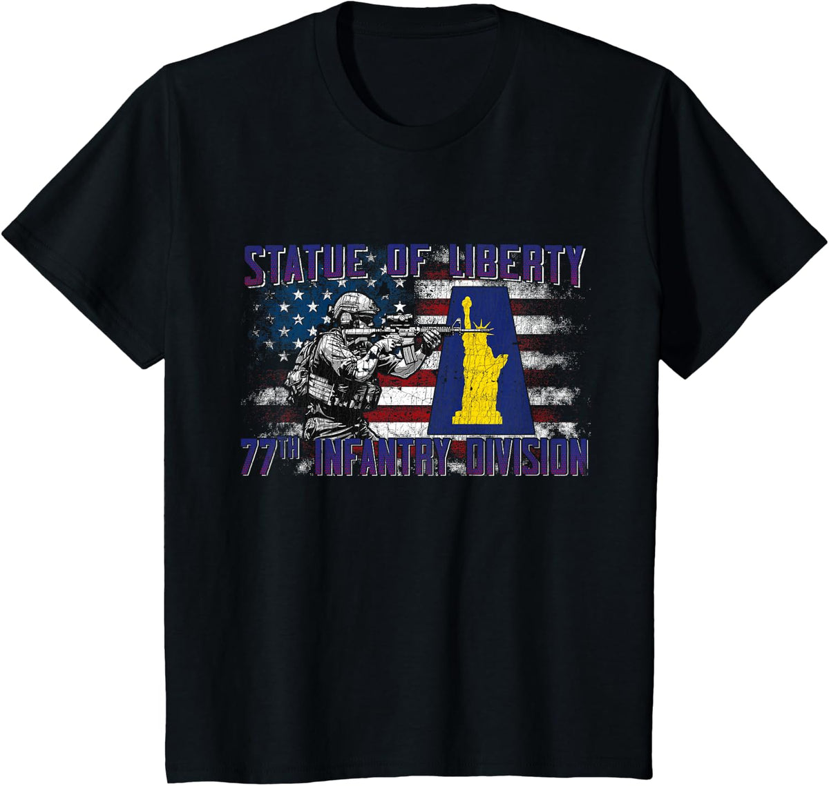 77th Infantry Division 77th ID Statue of Liberty Division T-Shirt - Black