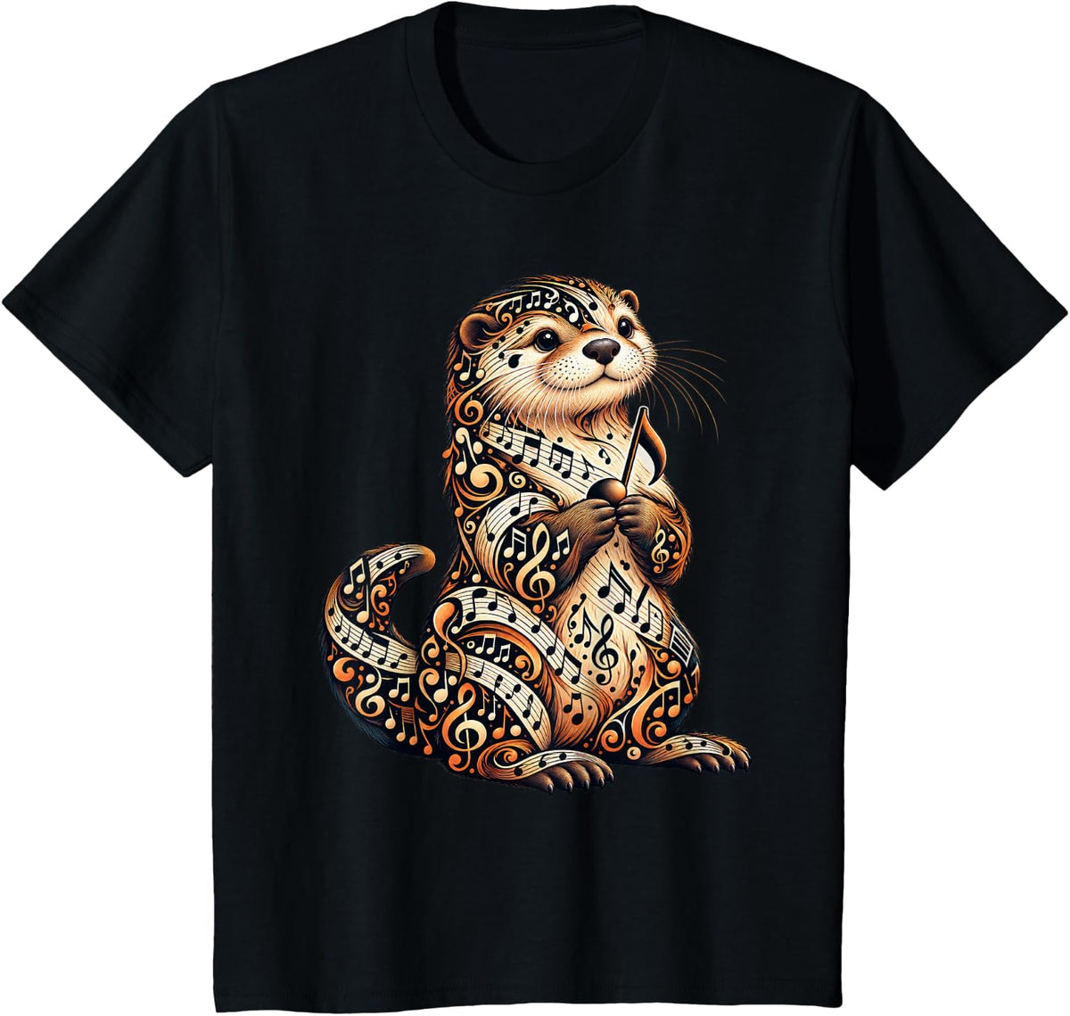 Musical Notes Otter Music Musician T-Shirt - Black