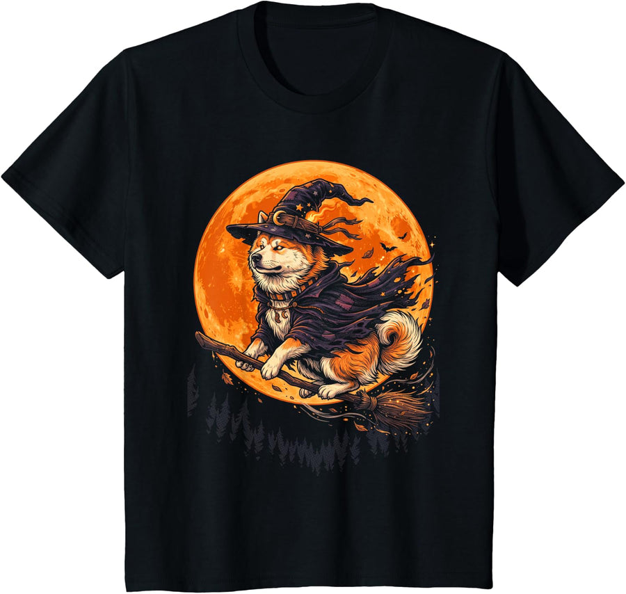 Shiba Inu Halloween Dog Lover Spooky Witch T-Shirt - Black