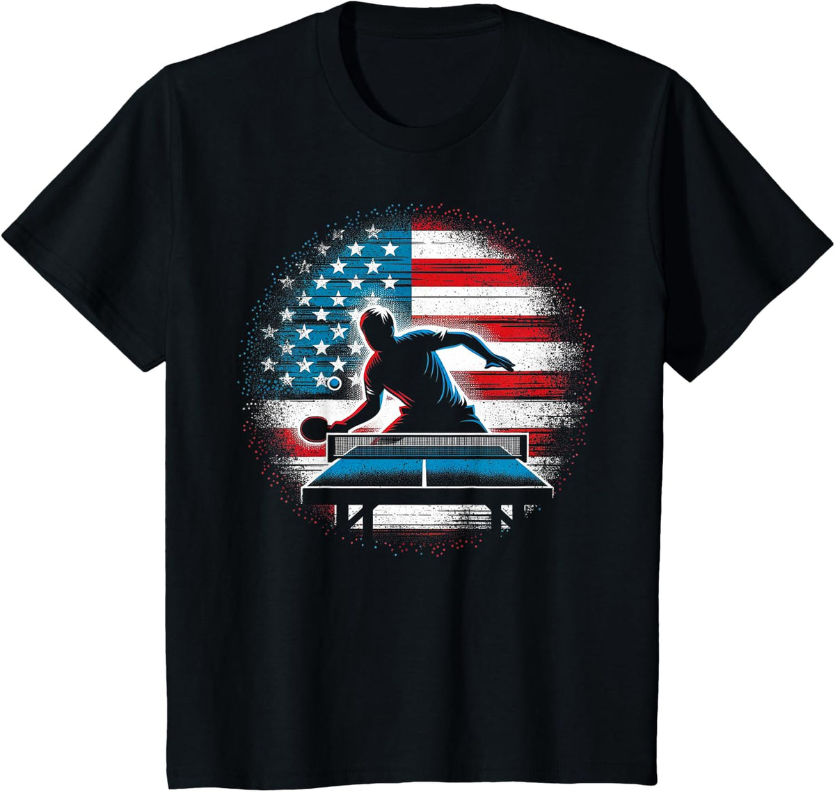 Table Tennis Player USA Flag - Ping Pong Vintage T-Shirt - Black