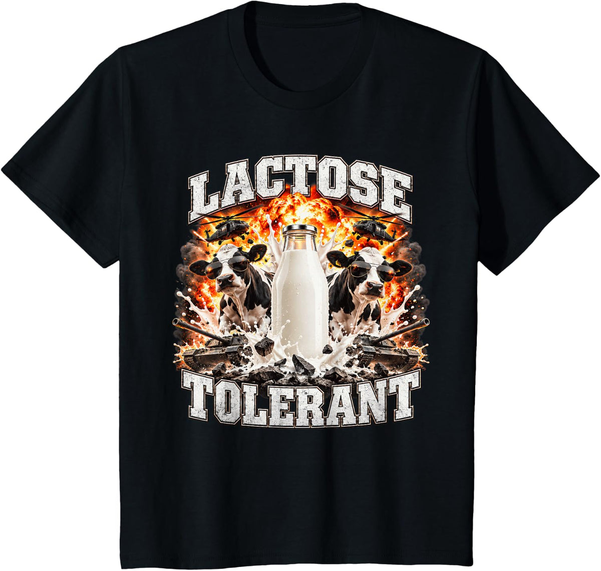 Lactose Tolerant Funny Cow Milk Meme T-Shirt - Black