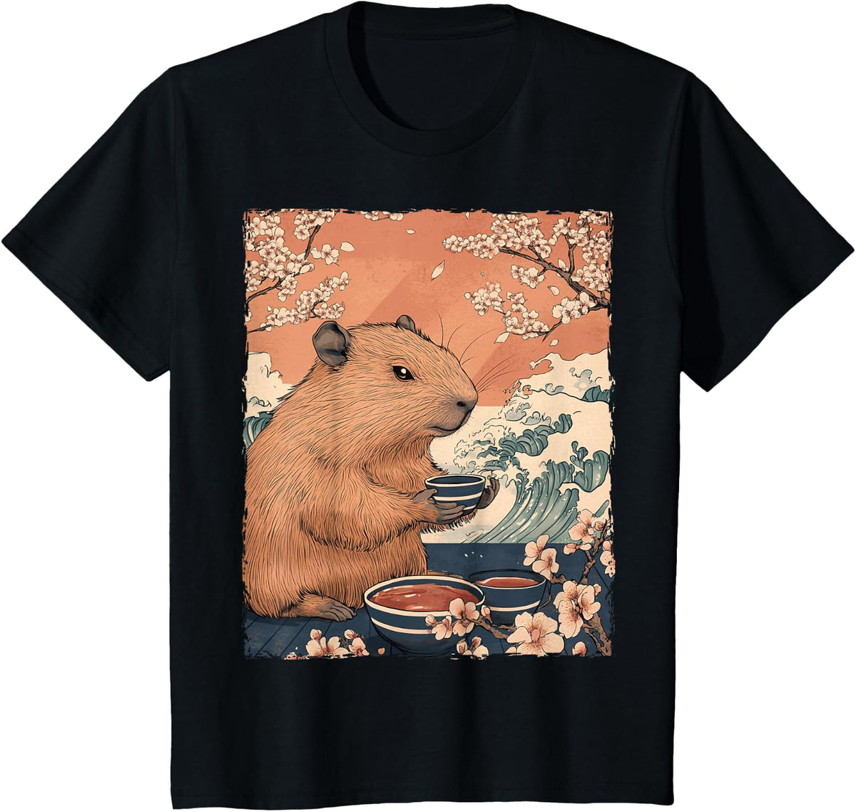Funny Graphic Capybara Japanese Anime T-Shirt - Black