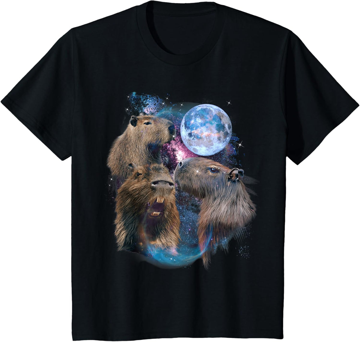 3 Moon Capybara Funny Capibara Rodent Animal Lover Humor Short Sleeve T-Shirt - Black