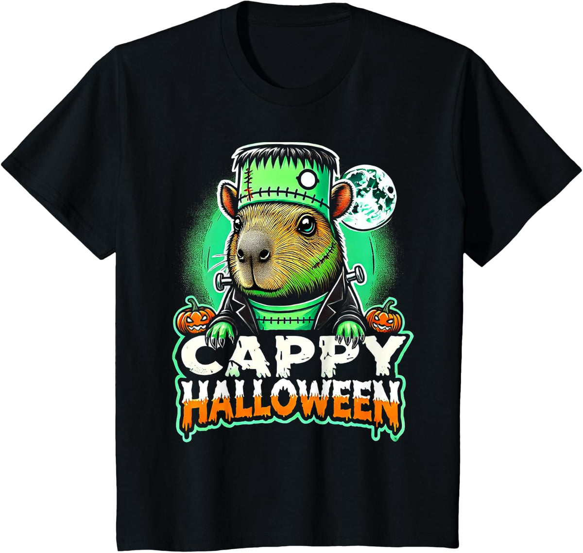 Cappy Halloween - Capybara Frankenstein - Funny Scary Spooky T-Shirt - Black