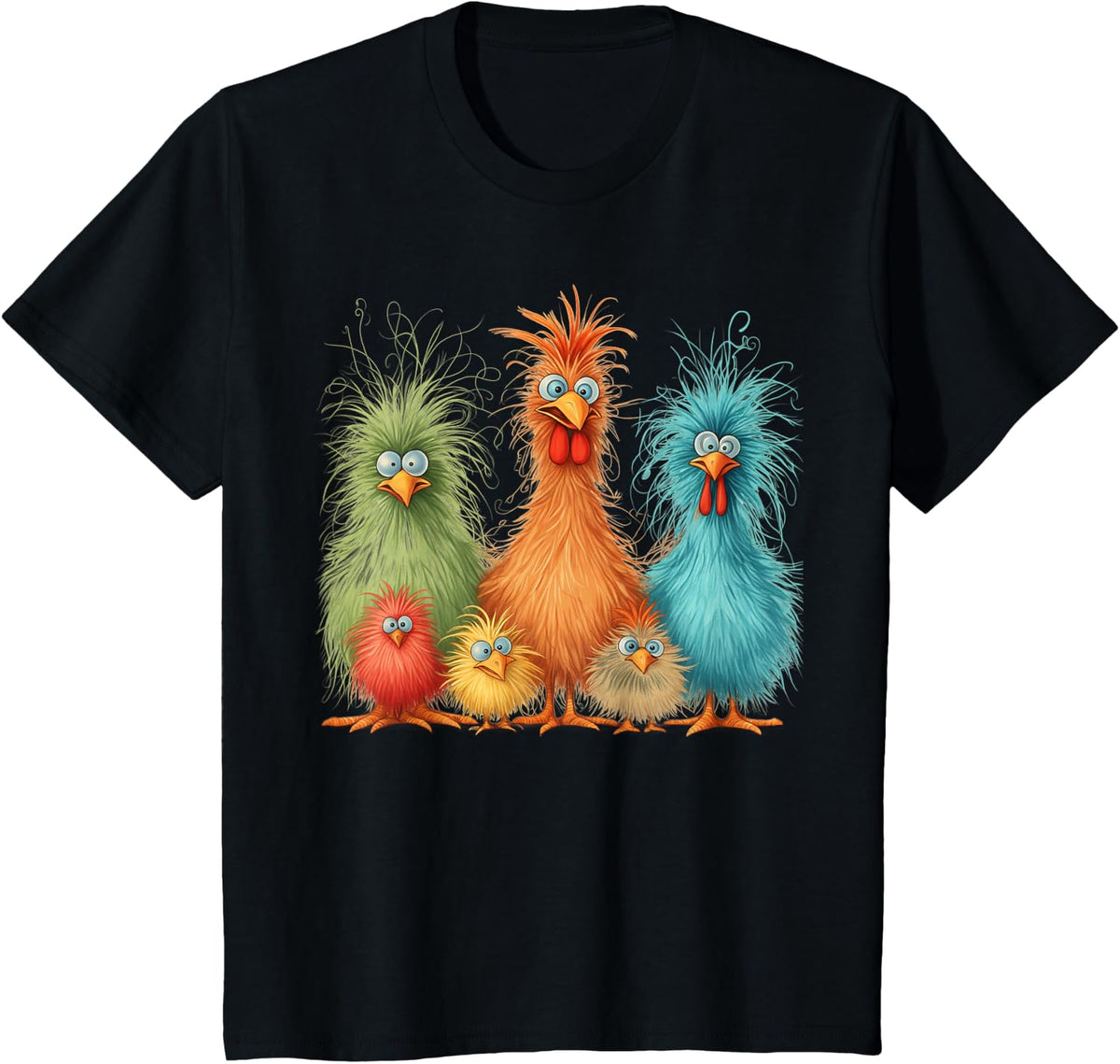 Retro Eagerlys Colorful Funny Chicken Art, for Men Women Kid T-Shirt - Black