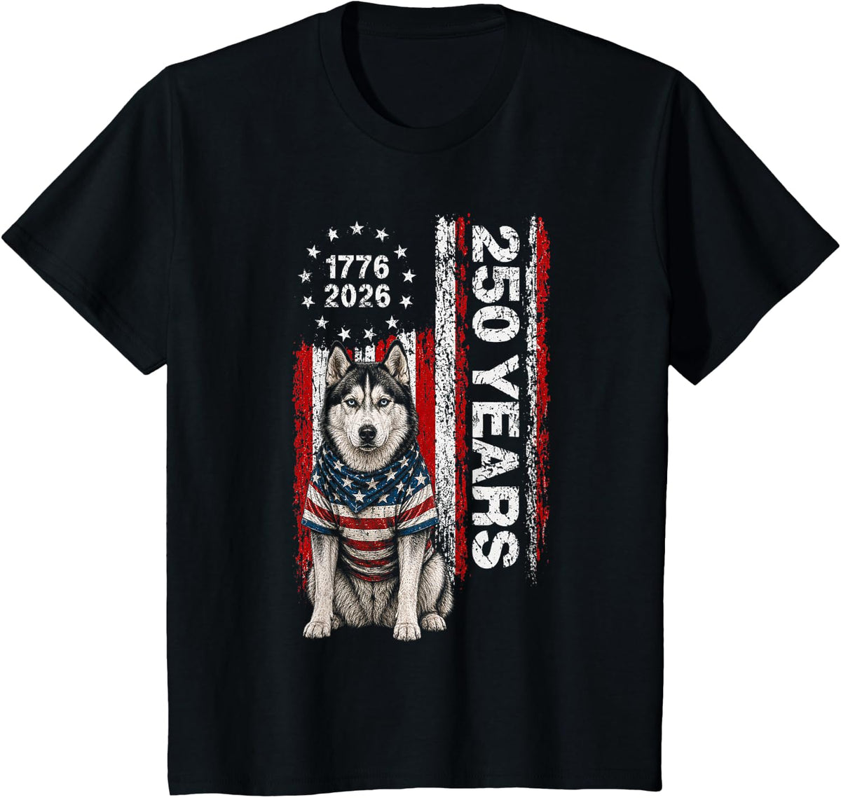 250 Years America Siberian Husky Patriotic USA 4th of July T-Shirt - Black