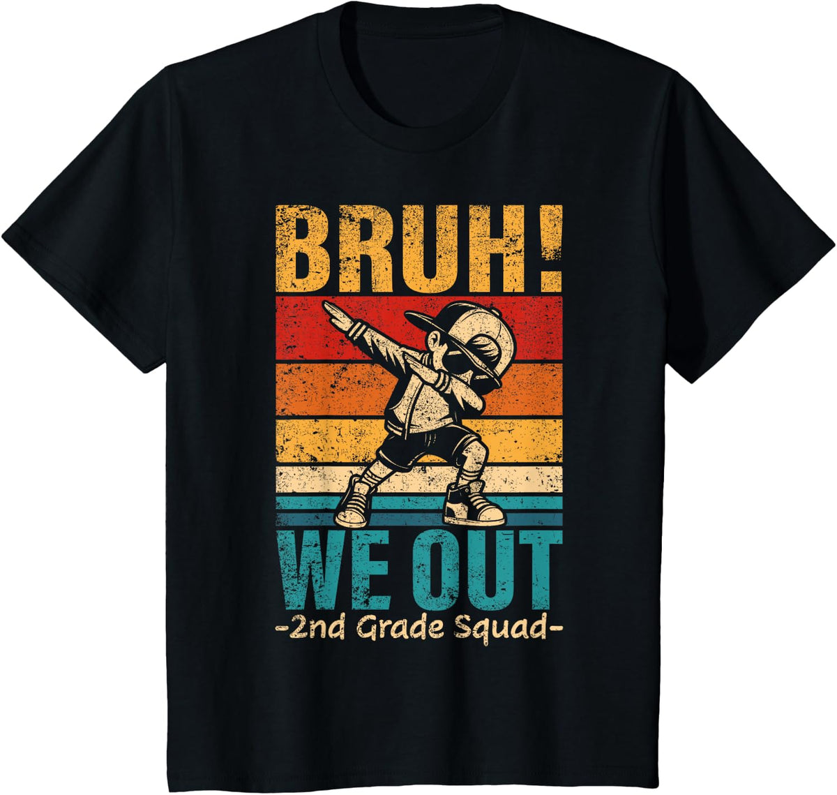 Second Grade Dabbing Boy Bruh We Out 2nd Grade Squad Student T-Shirt - Black