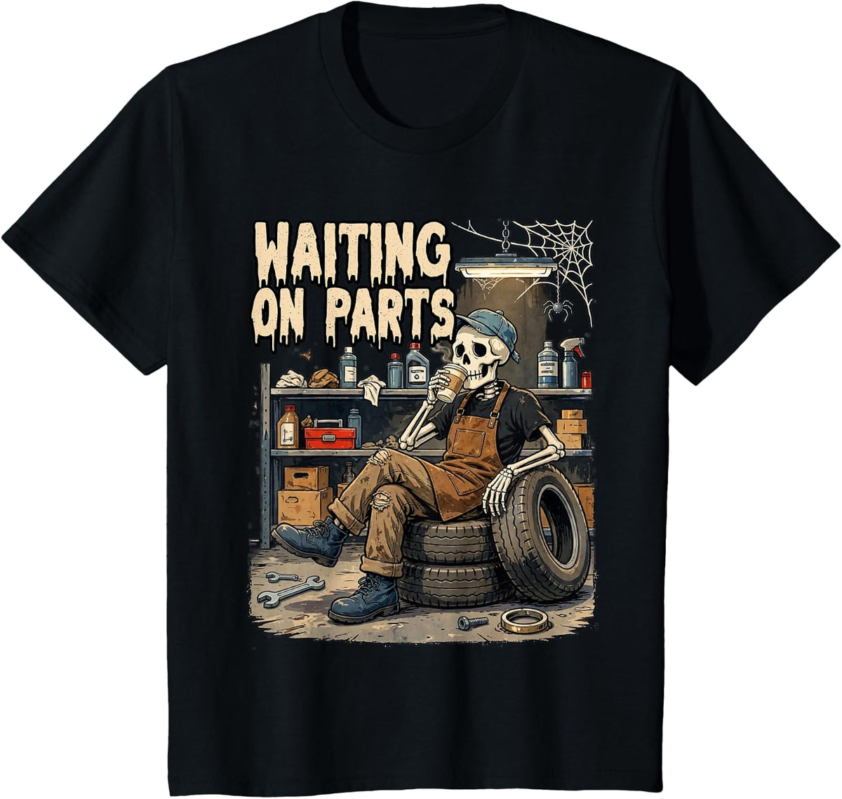 Mechanic Men Auto Repair Waiting on Parts Car Technician T-Shirt - Black