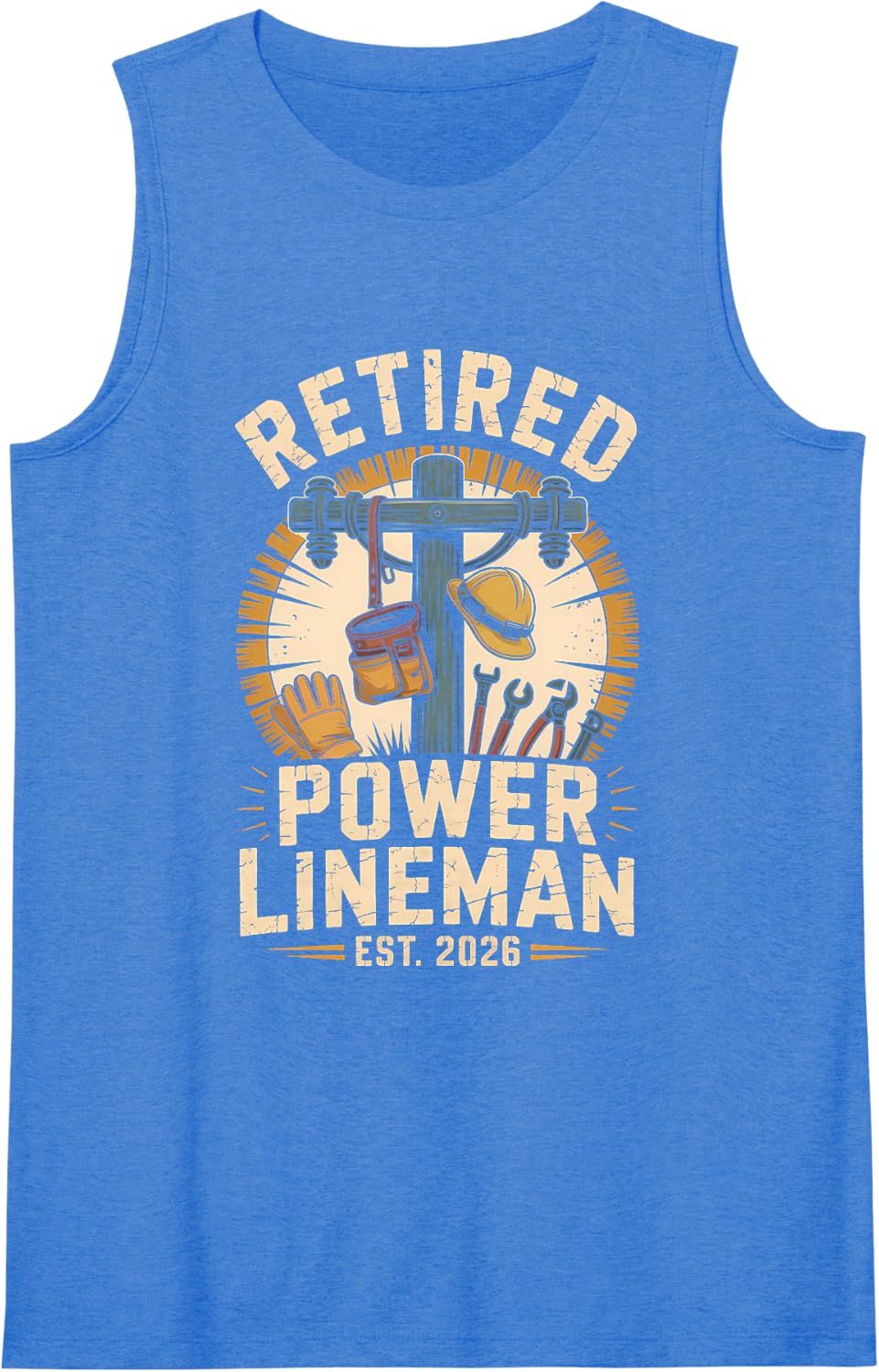Women's Power Lineman Retired Est 2026 Utility Crew Sleeveless Tank Top - Royal Blue