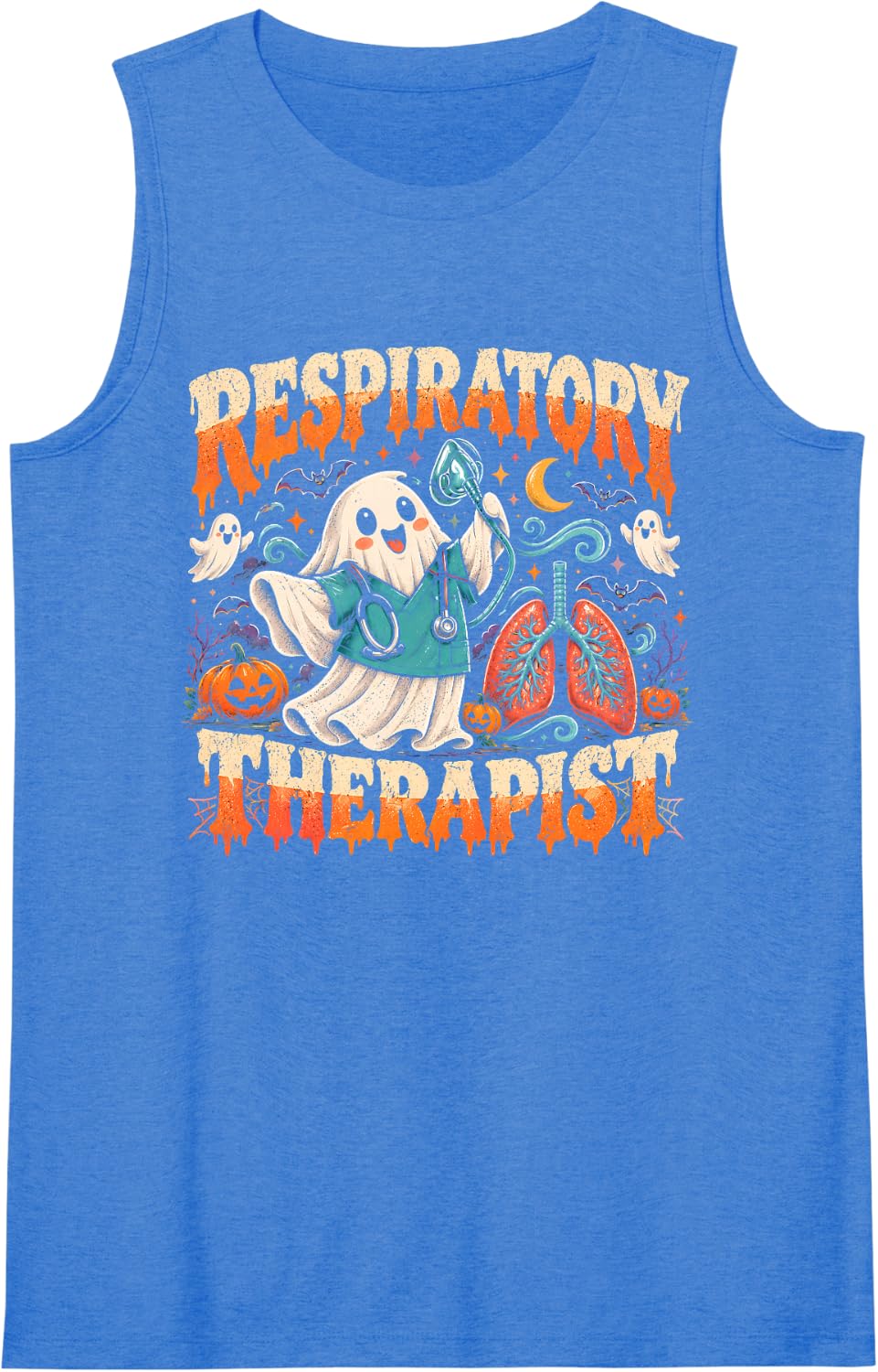 Women's Respiratory Therapist Funny Ghost Lung Care Sleeveless Tank Top - Royal Blue