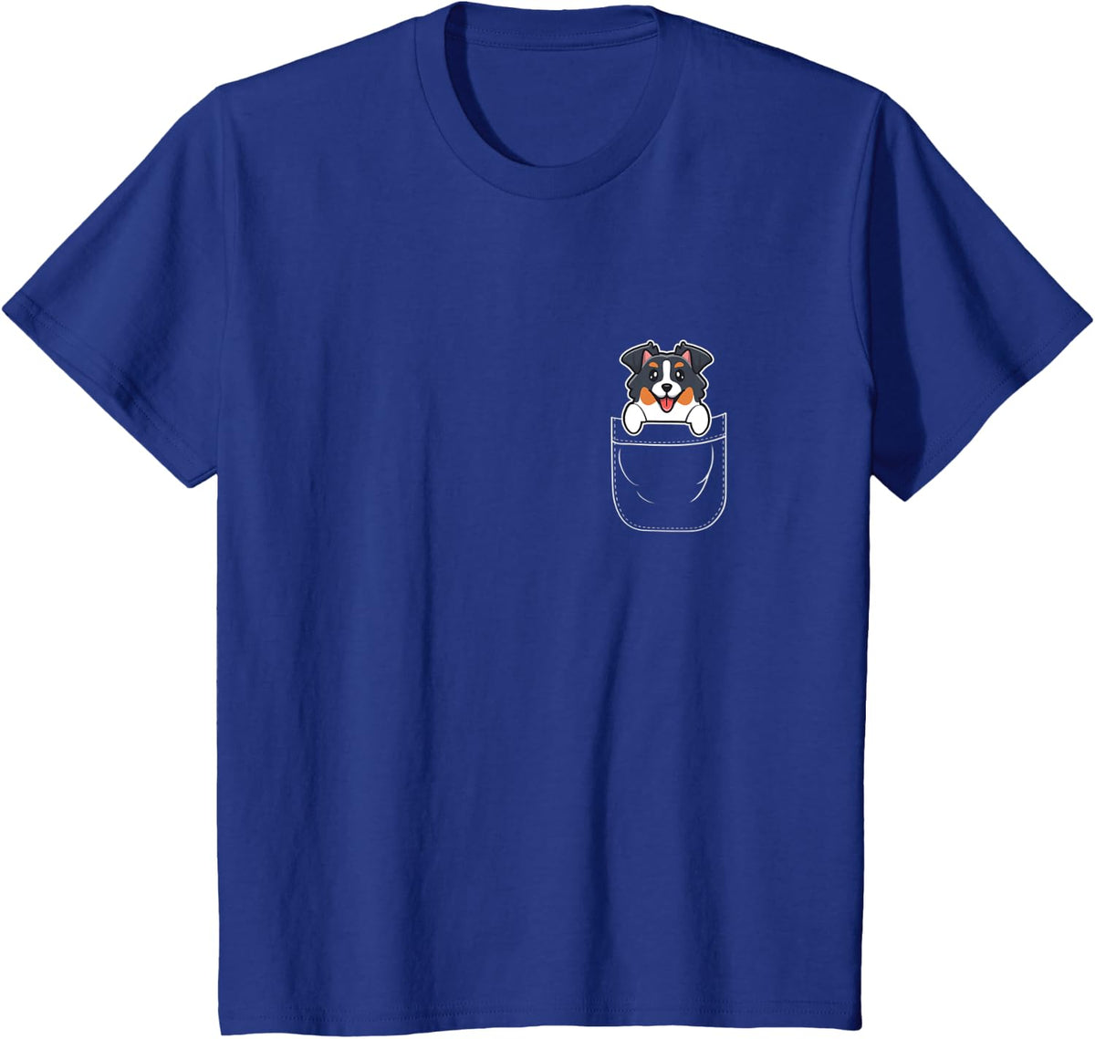 Cute Australian Shepherd Dog in Pocket T-Shirt for Men Women Kids - Royal Blue