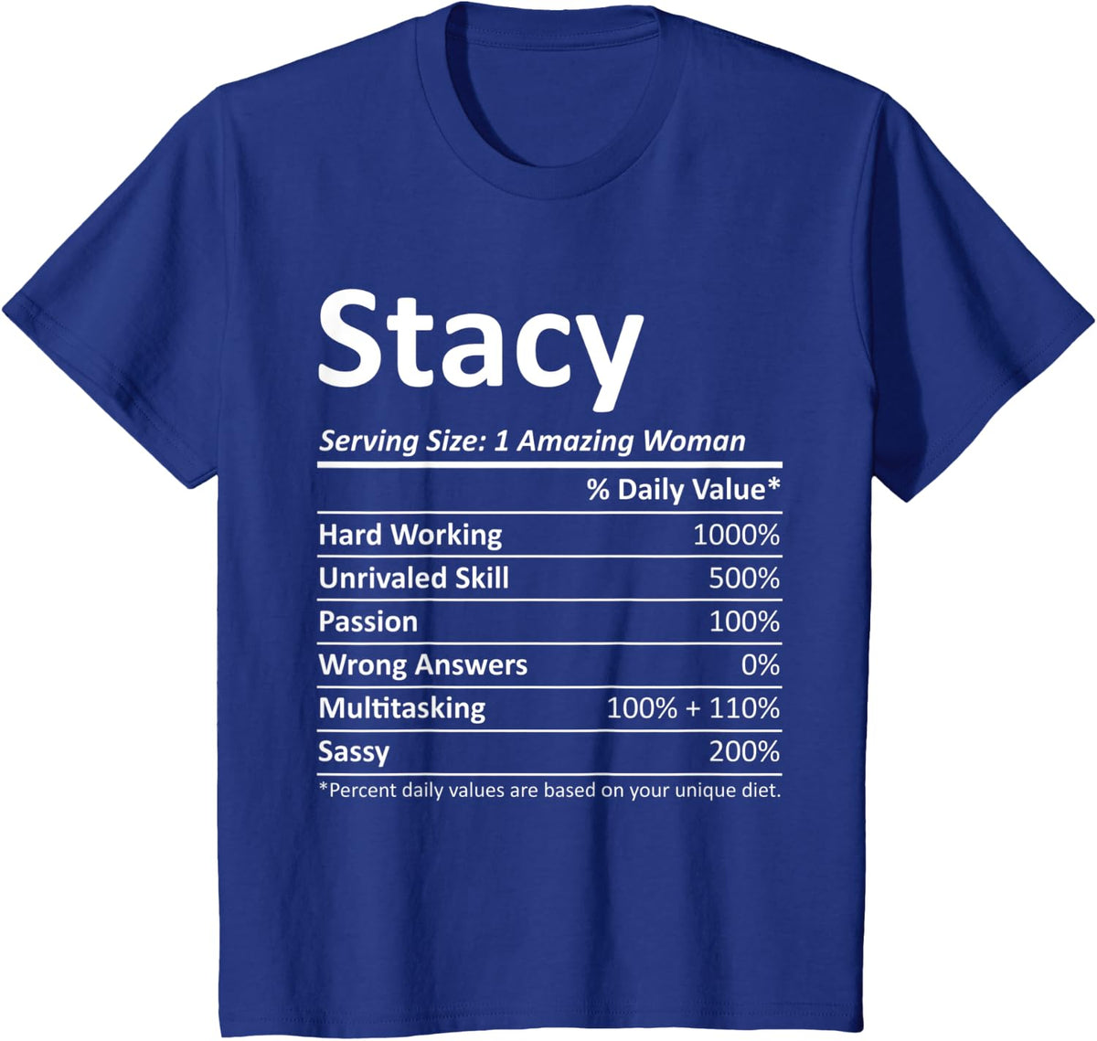 STACY Nutrition Personalized Name Funny Christmas Gift Idea T-Shirt - Royal Blue