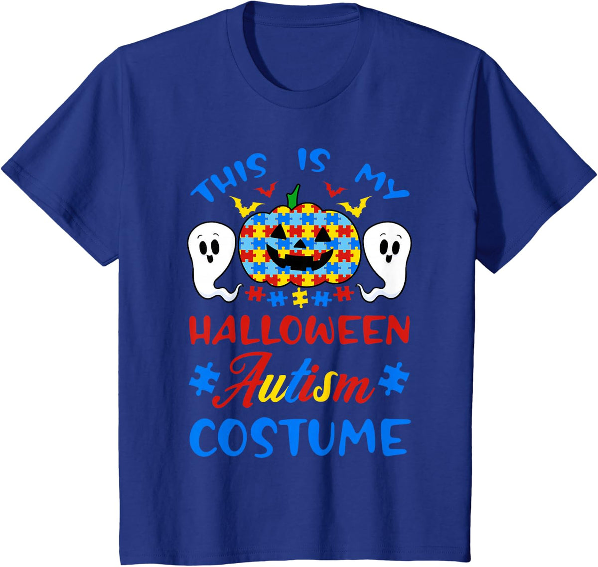 Autism ASD Awareness Halloween Costume Puzzle Pieces T-Shirt - Royal Blue