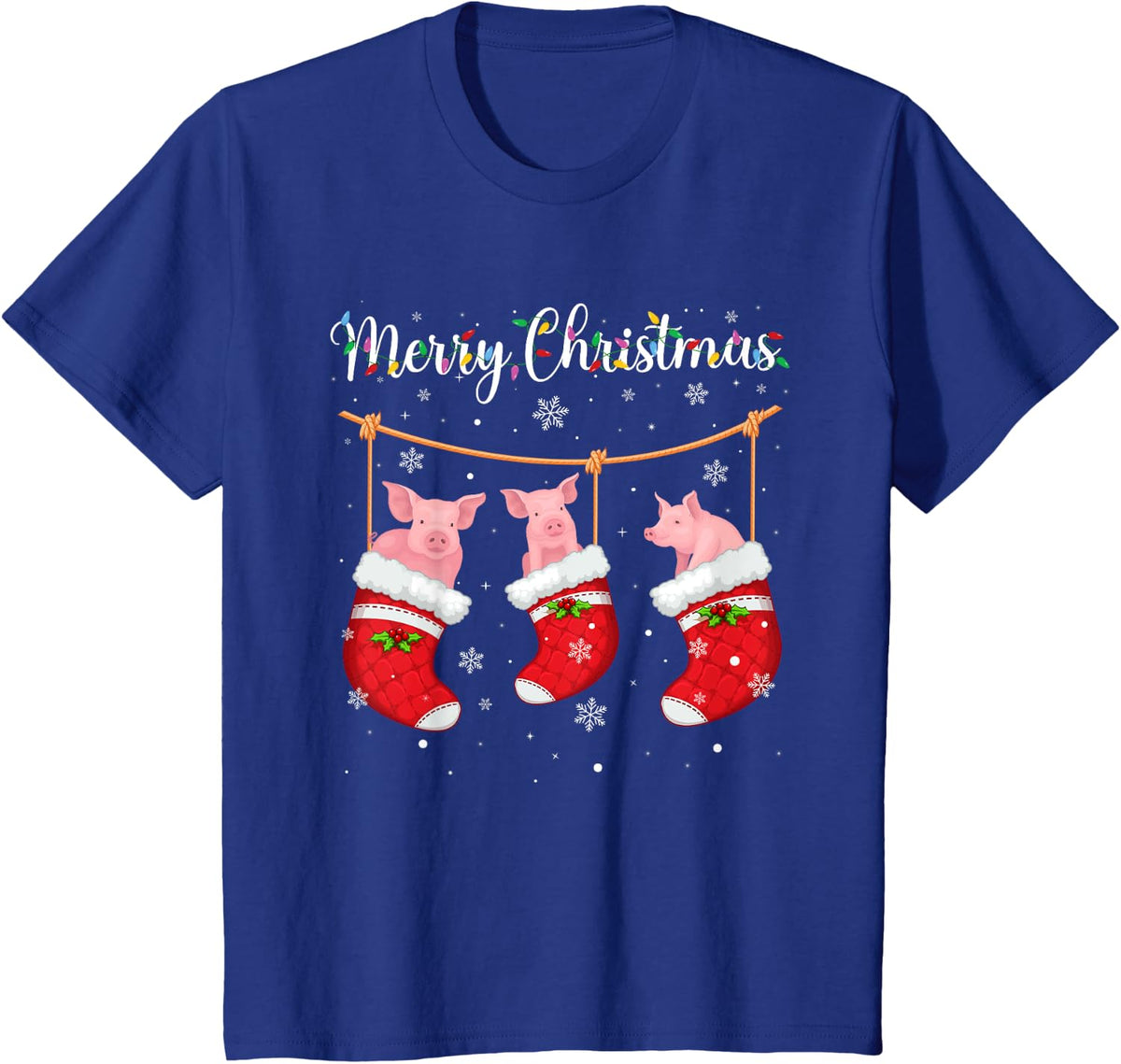 Pig in Xmas Socks Funny Holiday Ugly Sweater Christmas T-Shirt - Royal Blue