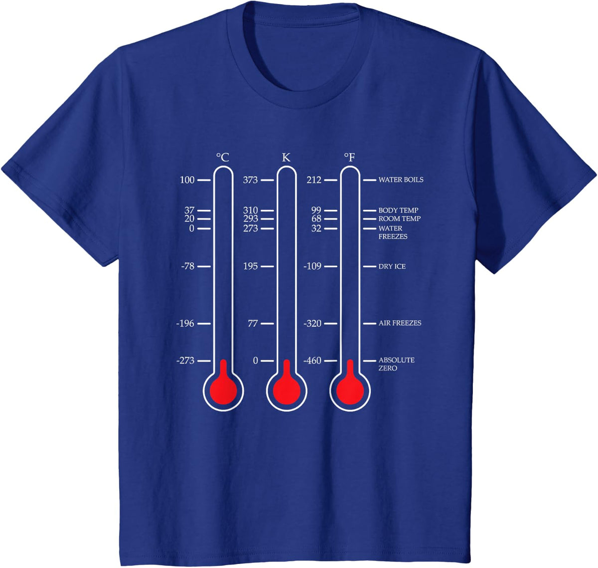 Absolute Zero Science Temperature Celsius Fahrenheit Kelvin T-Shirt - Royal Blue