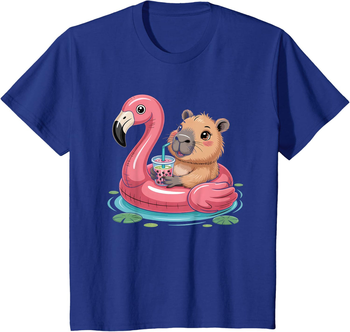 Capybara Pool Float Bubble Tea Cute Summer Swim T-Shirt - Royal Blue