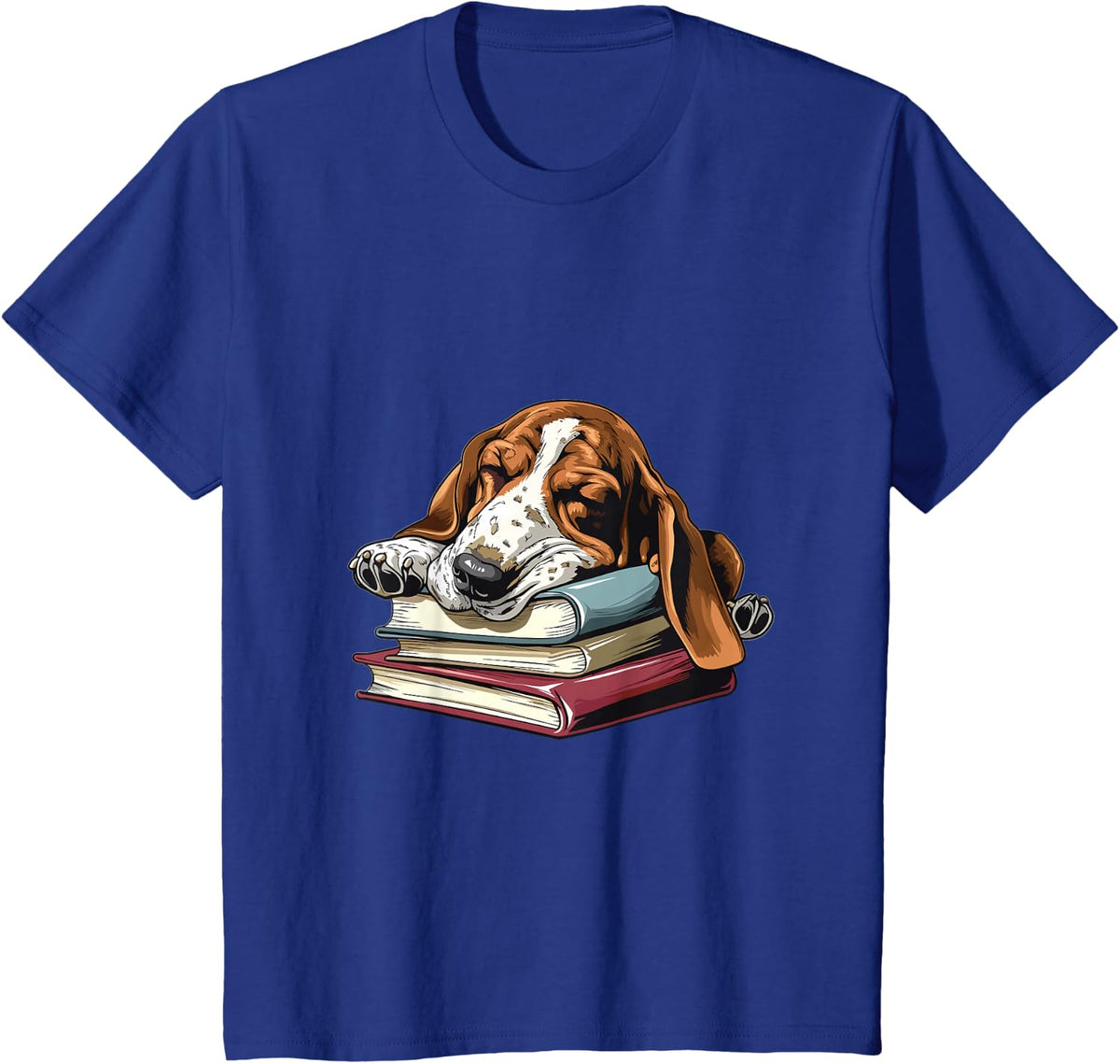 Basset Hound Books Dog Breed Graphic T-Shirt - Royal Blue