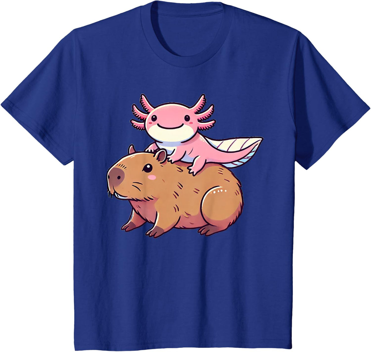 Kawaii Axolotl Capybara T-Shirt - Royal Blue