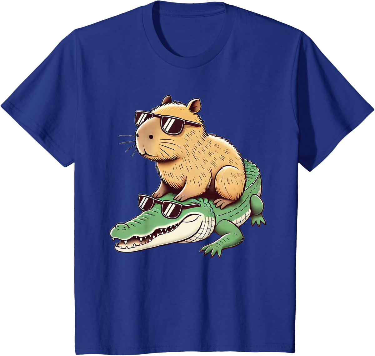 Capybara Crocodile Sunglasses T-Shirt - Royal Blue