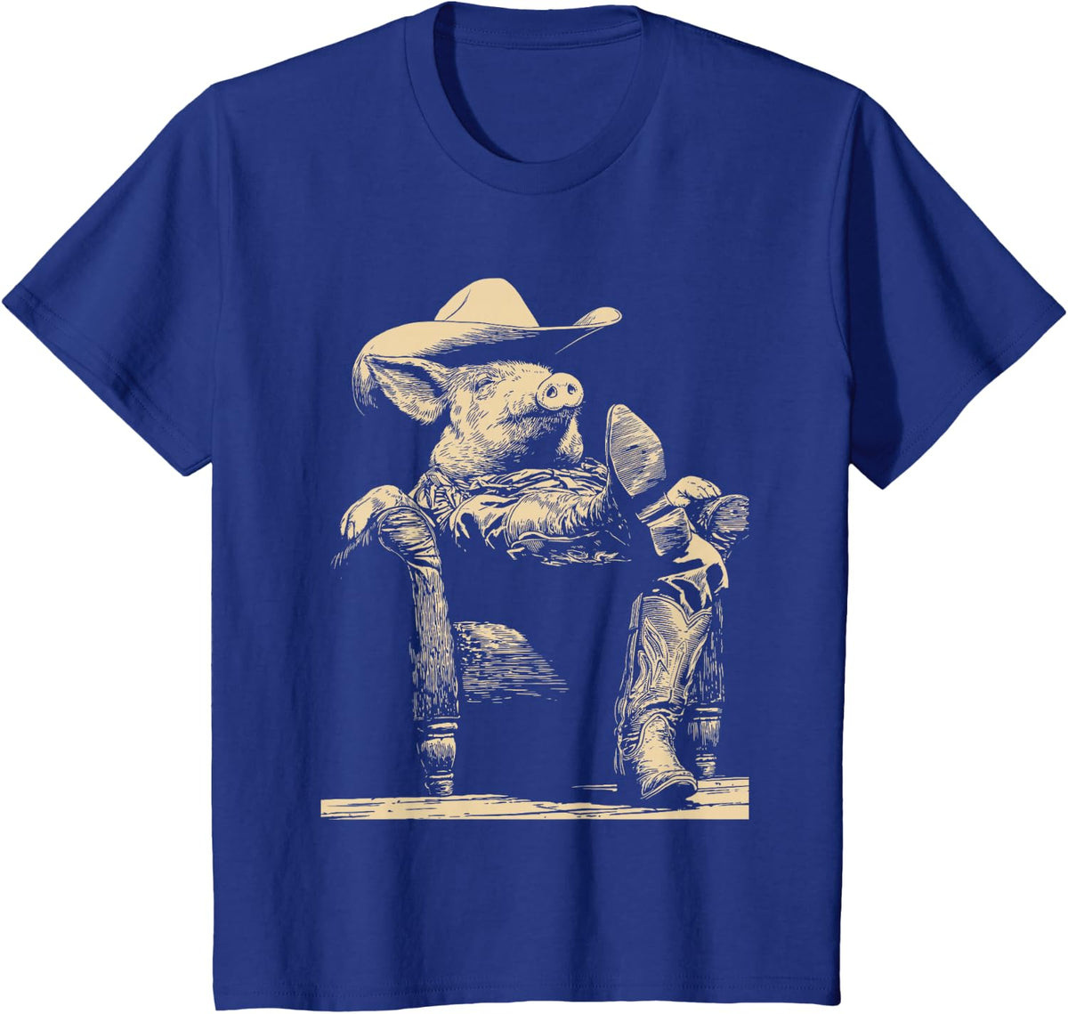 Cute Pig with Cowboy Hat and Boots Western Animal Rancher T-Shirt - Royal Blue