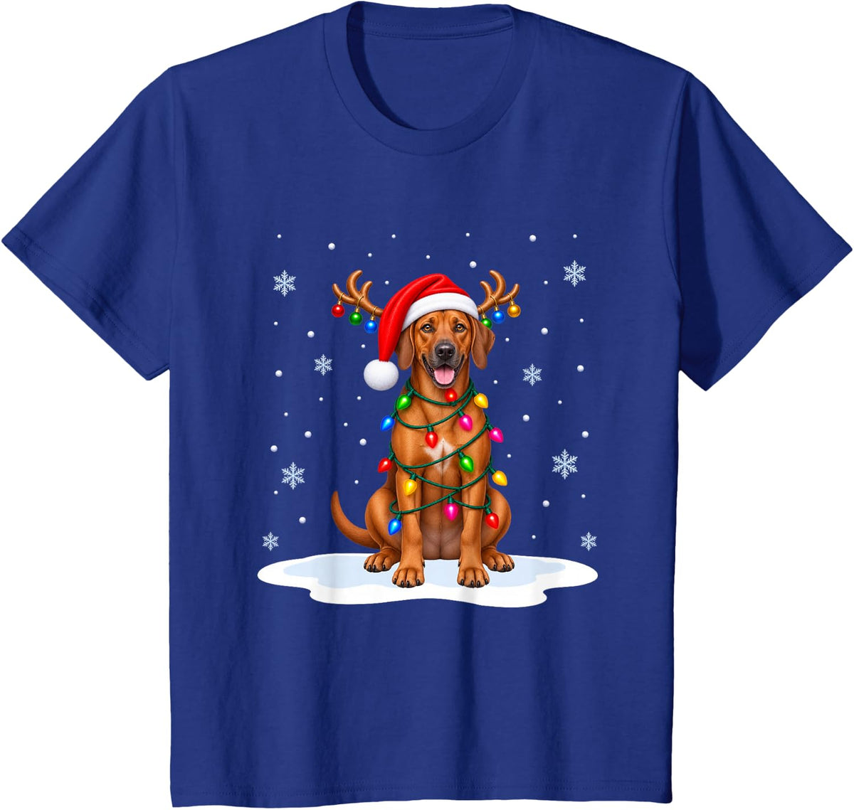 Rhodesian Ridgeback Christmas Tree Lights Xmas Pet Dog Lover T-Shirt - Royal Blue