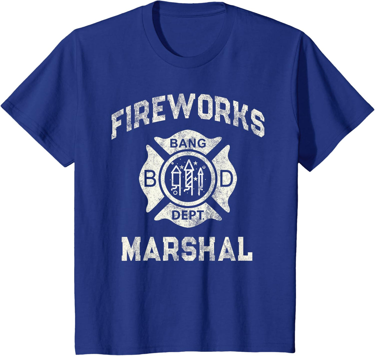 Funny FIREWORKS MARSHAL Firefighter America Bang Pyro Boss T-Shirt - Royal Blue