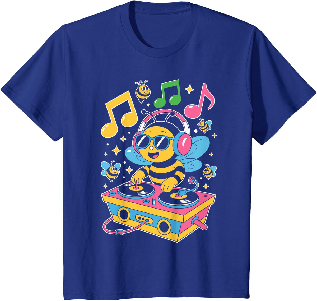 DJ Bee – Funny Music Lover Cartoon Design T-Shirt - Royal Blue