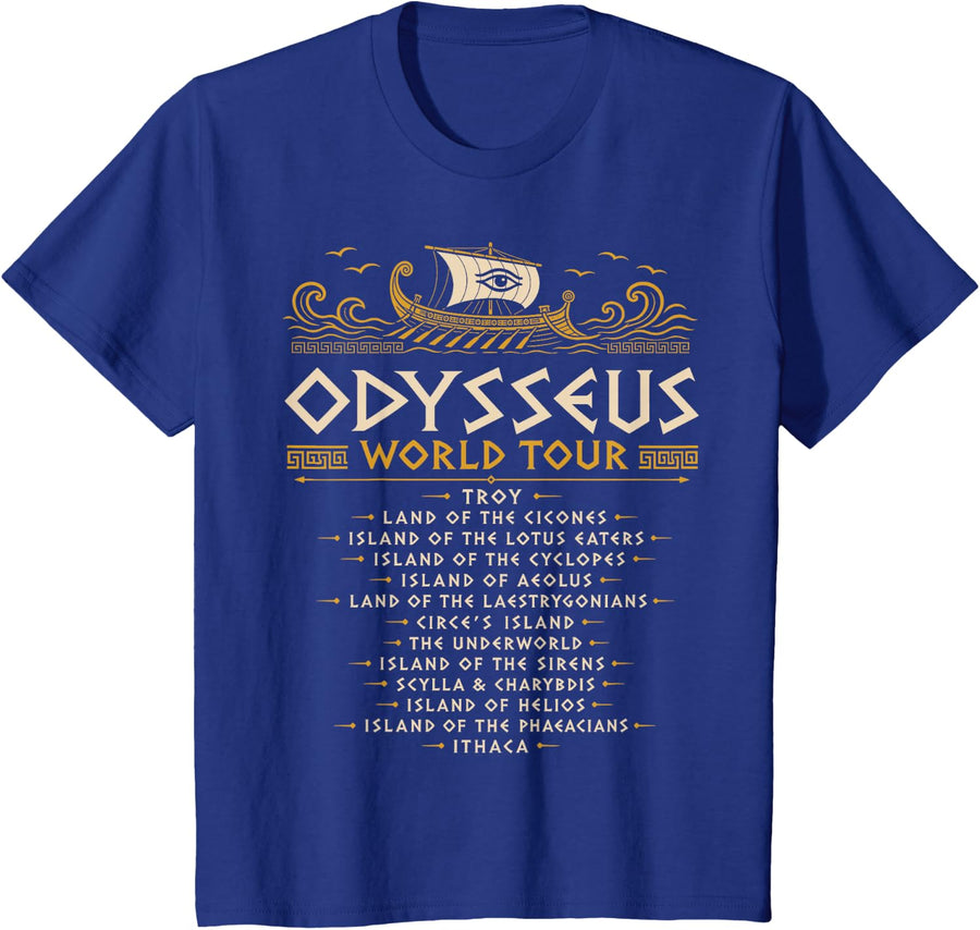The Odyssey Homer Dark Academia T-Shirt Tees Greek Mythology Odysseus World Tour Tee - Royal Blue