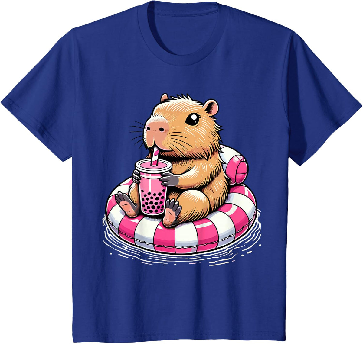 Capybara On Pool Float Drinking Bubble Tea Capybara T-Shirt - Royal Blue