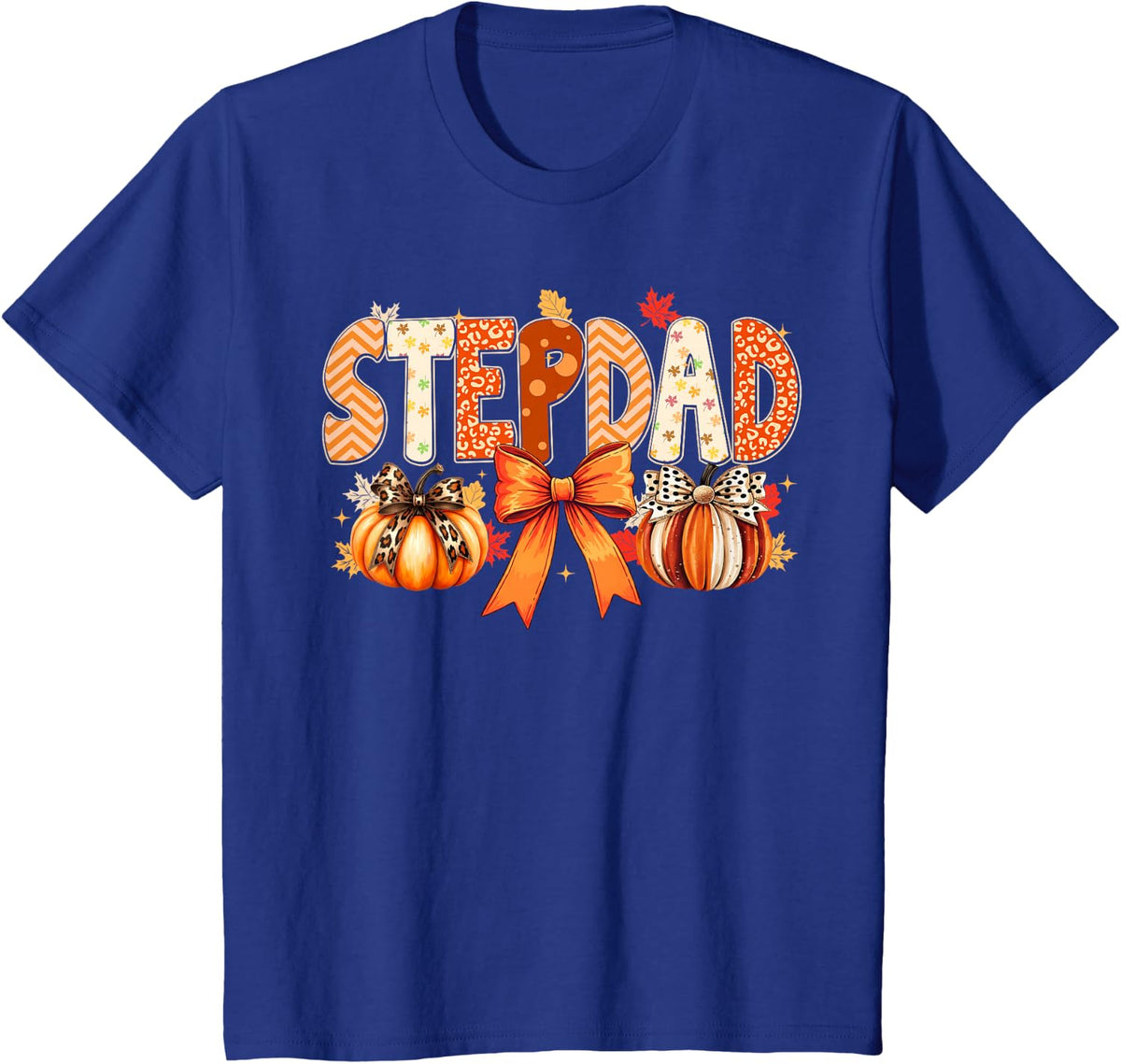Retro Stepdad Coquette Bows Leopard Fall Thanksgiving T-Shirt - Royal Blue