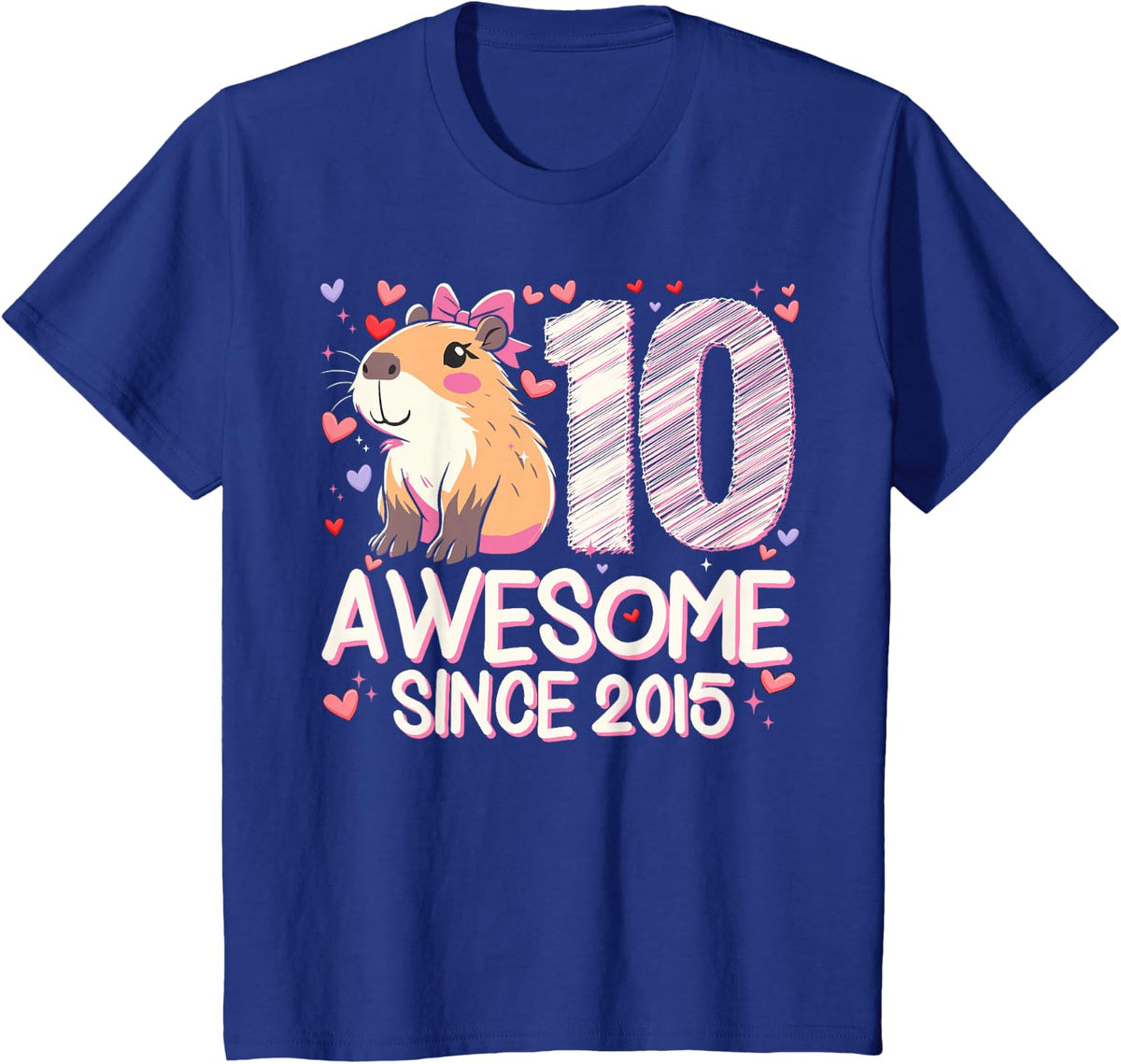 10 Years Old Capybara Gifts For Girls 10th Birthday Party T-Shirt - Royal Blue