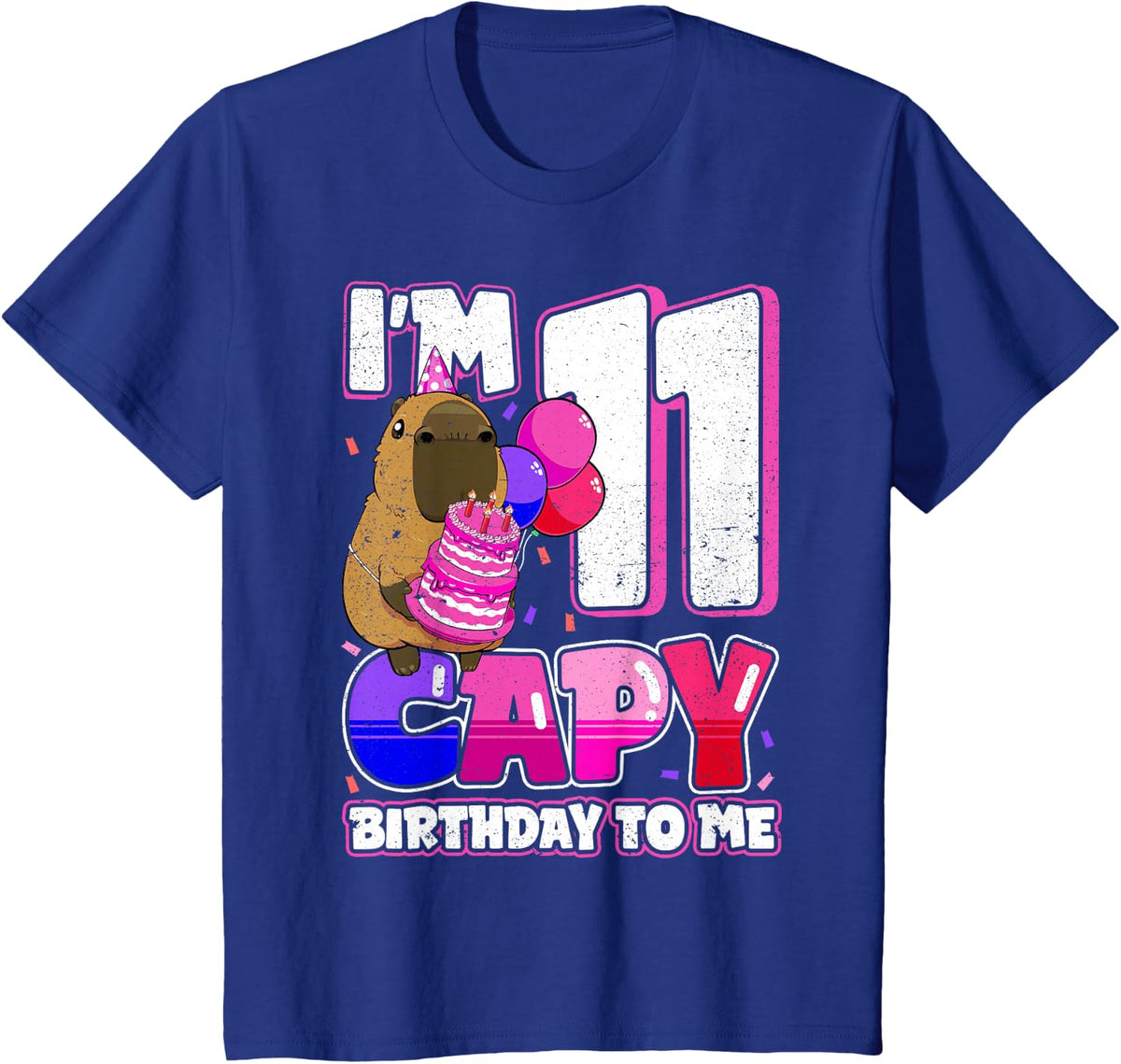 11 Years Capy Birthday to me Girls 11th Birthday Capybara T-Shirt - Royal Blue