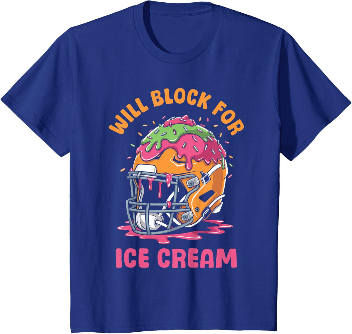 Football Lineman Drip Kids Will Block for Ice Cream T-Shirt - Royal Blue