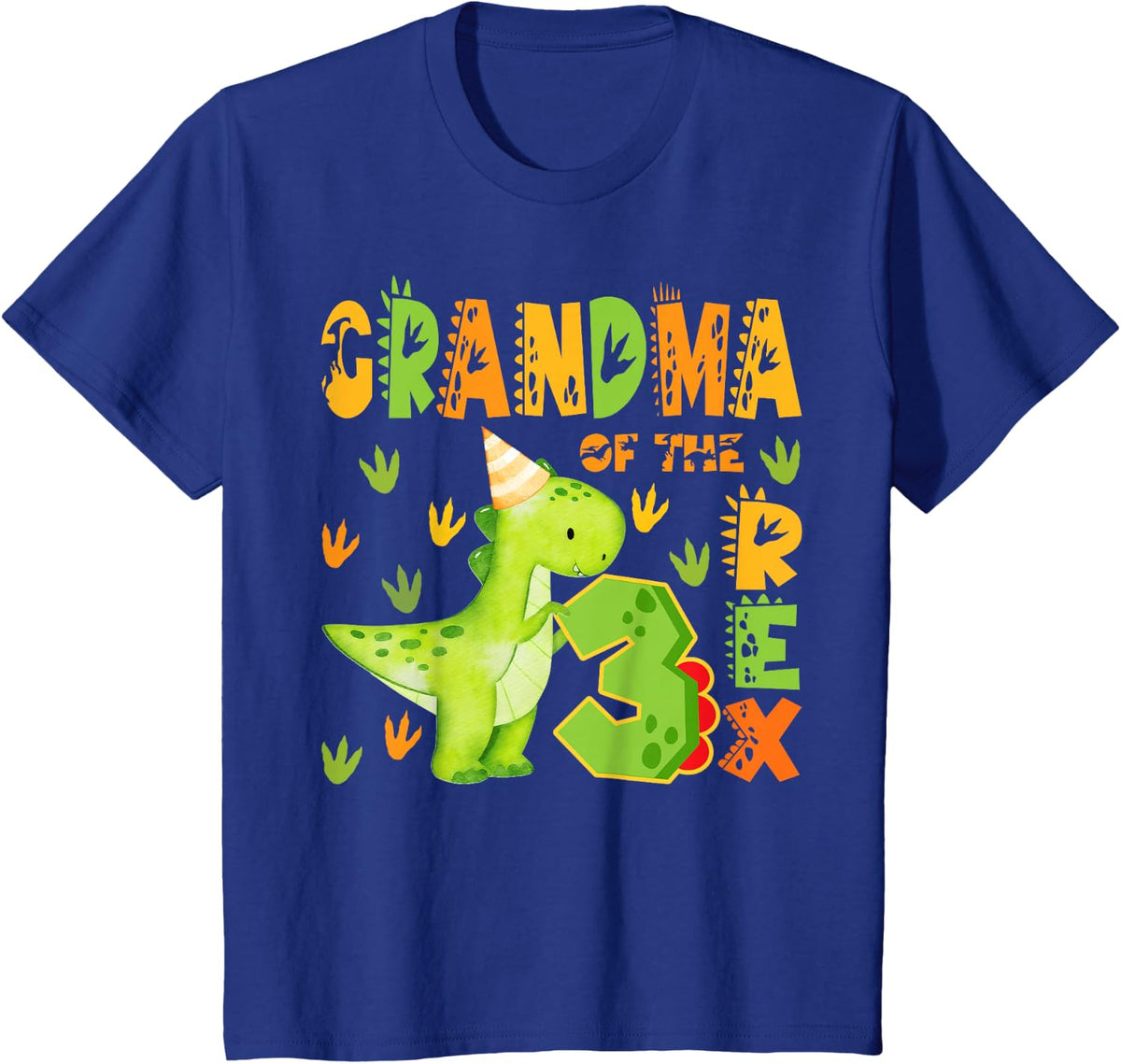 Grandma of The Three Rex 3rd Birthday Boy Dinosaur T-Rex T-Shirt - Royal Blue