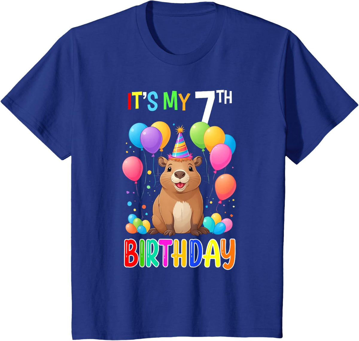 7th Birthday Shirt Funny Capybara 7 Years Capybara Birthday T-Shirt - Royal Blue